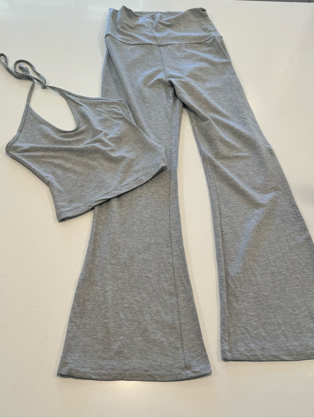CSB Light Gray Flare Leg Set - Halter Crop Top & Wide Leg Pants